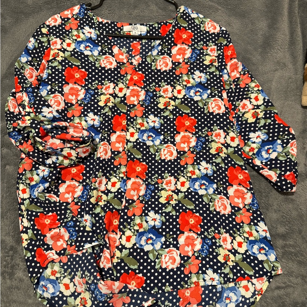 Q&A Floral and Polka Dot Blouse